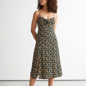 & Other Stories Apple Print Black Slit Slide dress